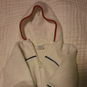 Vintage MADE IN UK Kids White Hoodie with Red and Blue Trim